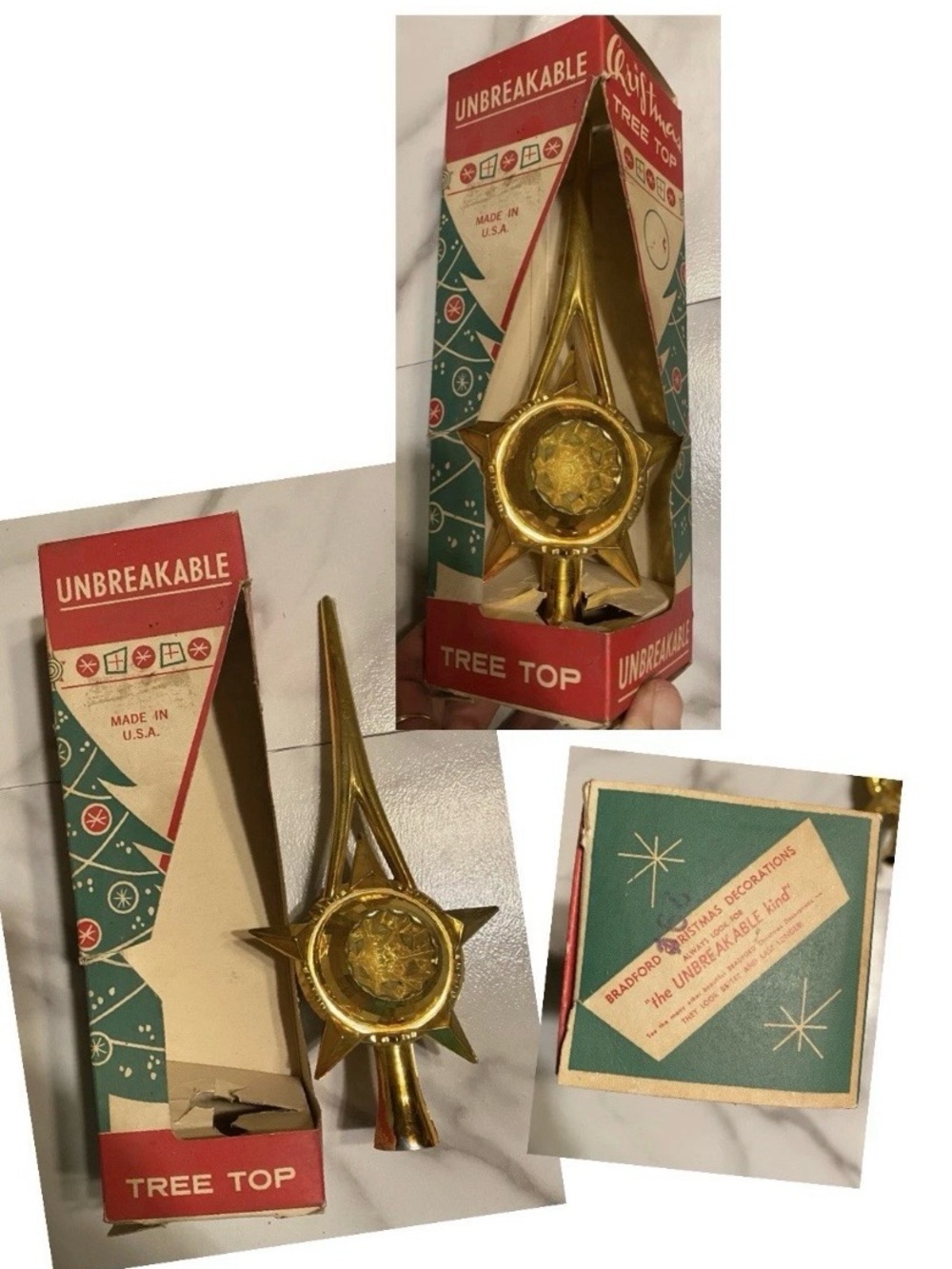 Vintage Bradford Celestial Star Christmas tree topper 60s Blow
Mold 10" W/Box